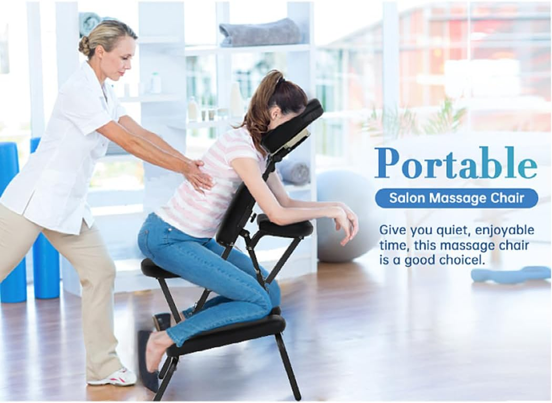 PORIYA Foldable Massage Chair Table Aluminium Portable Chair Beauty Therapy Tattoo Waxi 250Kg Capacity, Adjustable Headrest Chest Pad with Carry Bag, Black image number 1