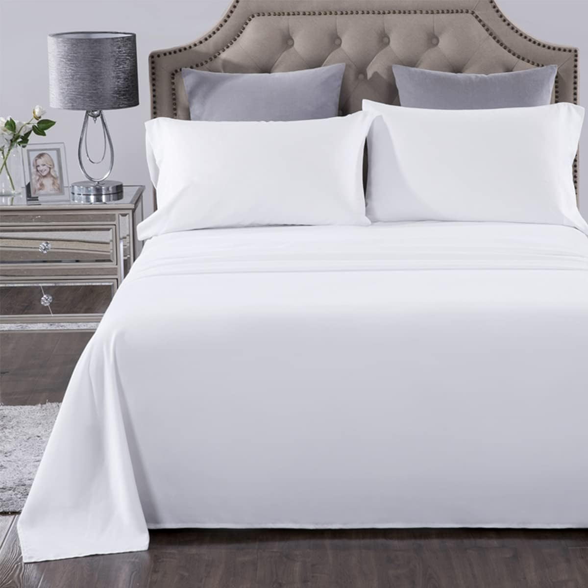 Queen Size Sheet Set, 4Pcs Extra Soft Breathable Cooling Bed Sheet Set with Deep Pockets & Wrinkle Free, Ultra Soft Hotel Luxury Bedding Sheets & Pillowcases(White)