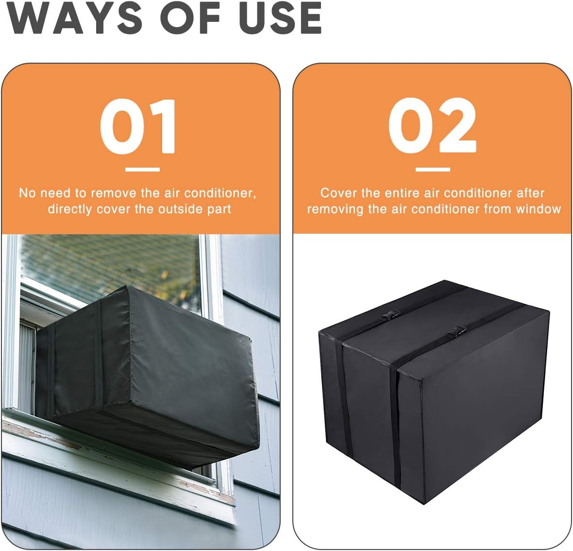 Window Air Conditioner Cover Outdoor, Luxiv outside Window AC Unit Cover Black Dust-Proof Waterproof Outdoor AC Protection Insulation Defender (25.5Wx20.5Dx18H) image number 4