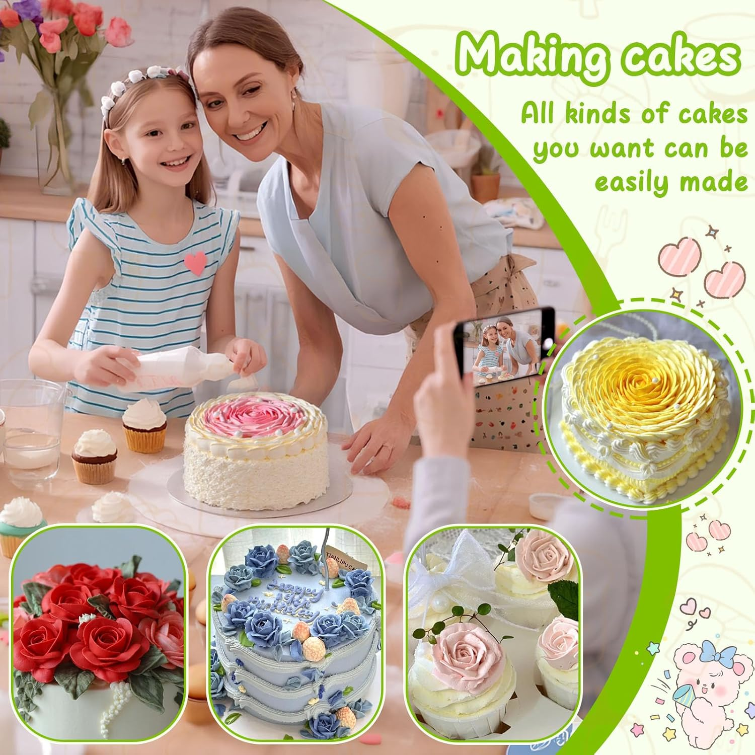 Suuker Fondant Rose Piping Tips Set, Stainless Steel Cake Decorating Pastry Tools, Cake Decorating Supplies Baking Set Tools (7 Pieces) image number 5