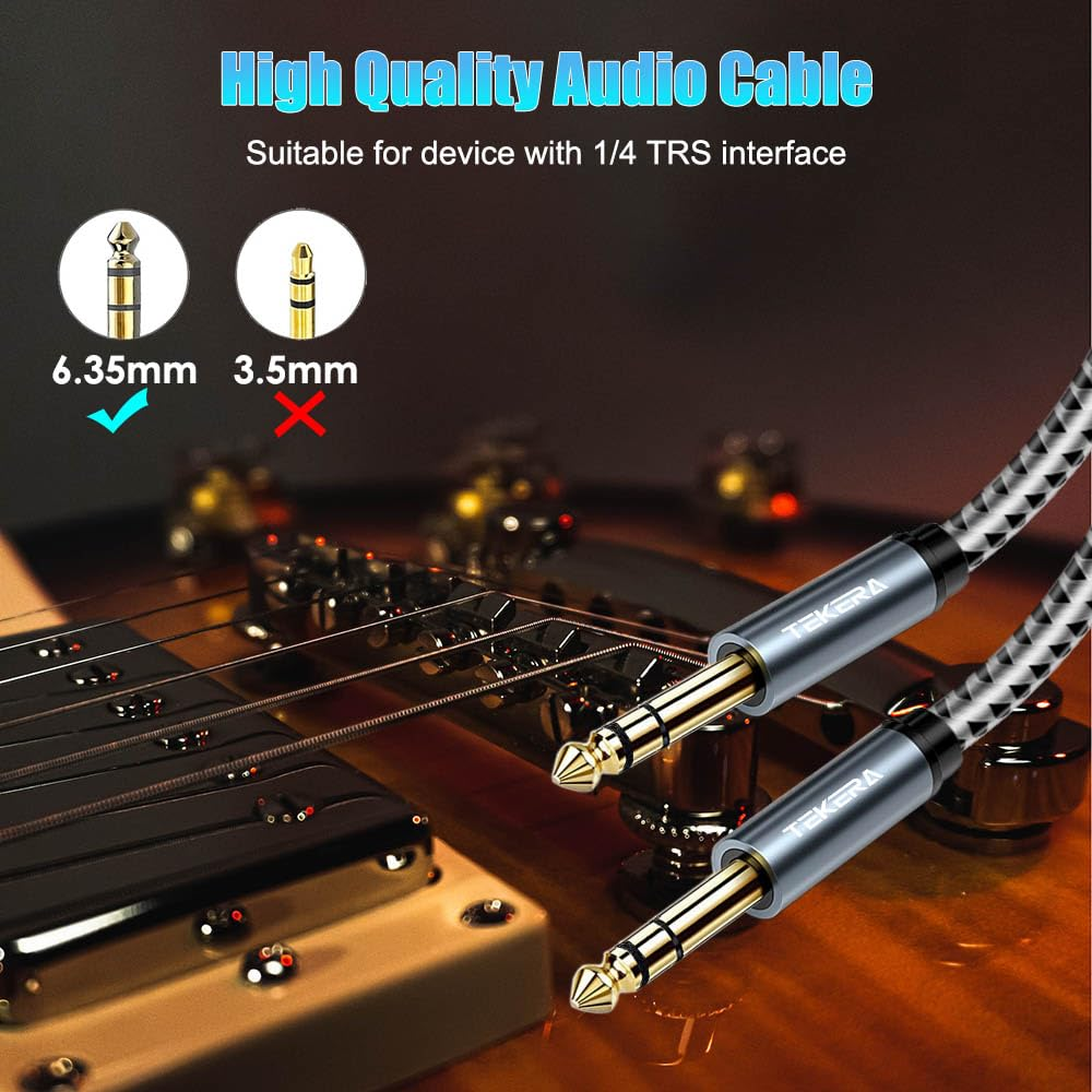 Guitar Cable, TEKERA Balance 6.35Mm TRS 1/4 Inch Cable, Stereo Quarter Inch TRS Male Cable 0.5M 1M 2M 3M 5M 10M (2M) image number 3