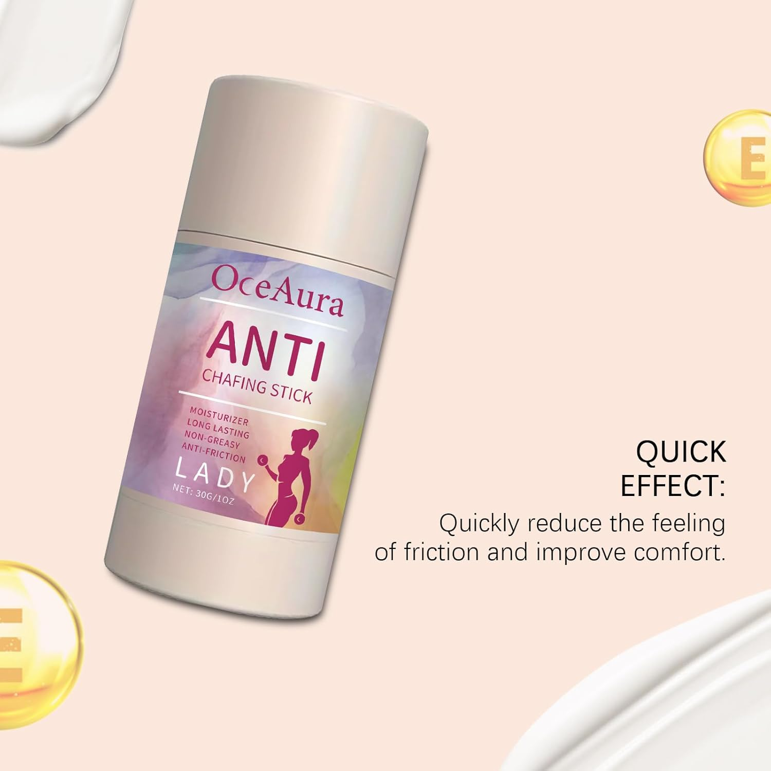 Anti-Chafing Moisturising Stick, Long-Lasting, Non-Greasy, Vitamin E Enriched, 30G