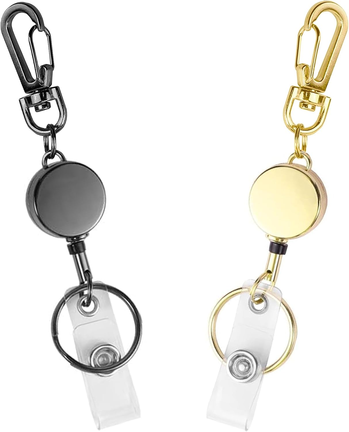 Badge Holder Retractable Clip, Metal Badge Reel Keychain Carabiner Badge Clip ID Badge Holders with Retractable Cord, 2 Pack (Black, Rose Gold)