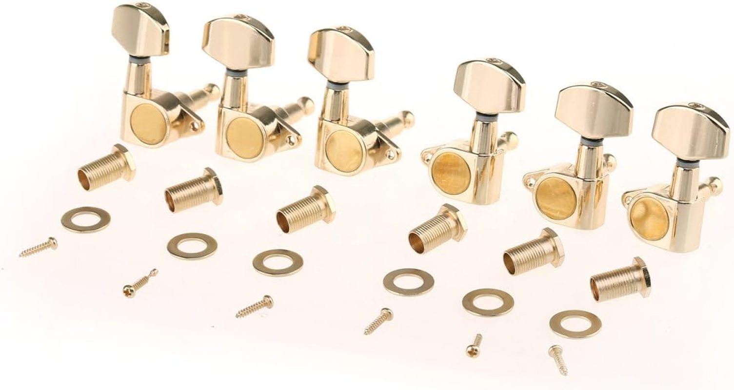 Musiclily Pro R15J 3R3L 15:1 Ratio Full Sealed Machine Heads Tuners Tuning Pegs Keys with Big Hex Button Right Angle Screw for Acoustic Electric Guitar, Black