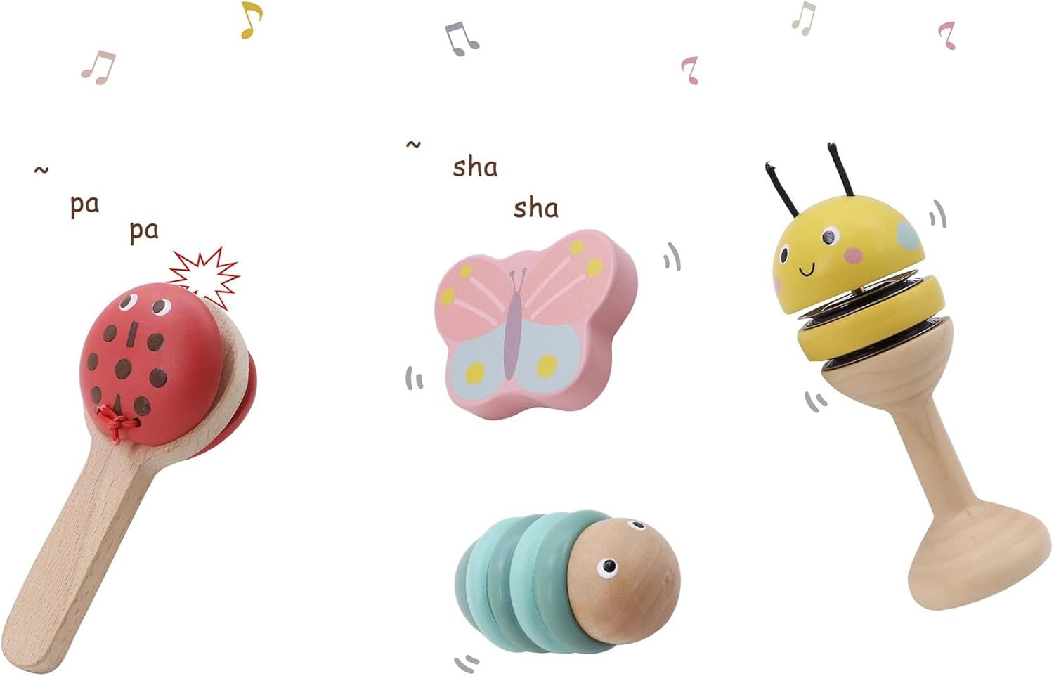 Kaper Kidz - Wooden Spring Insect Music 4 PCS Set | Gift Set for Babies and Toddlers image number 2