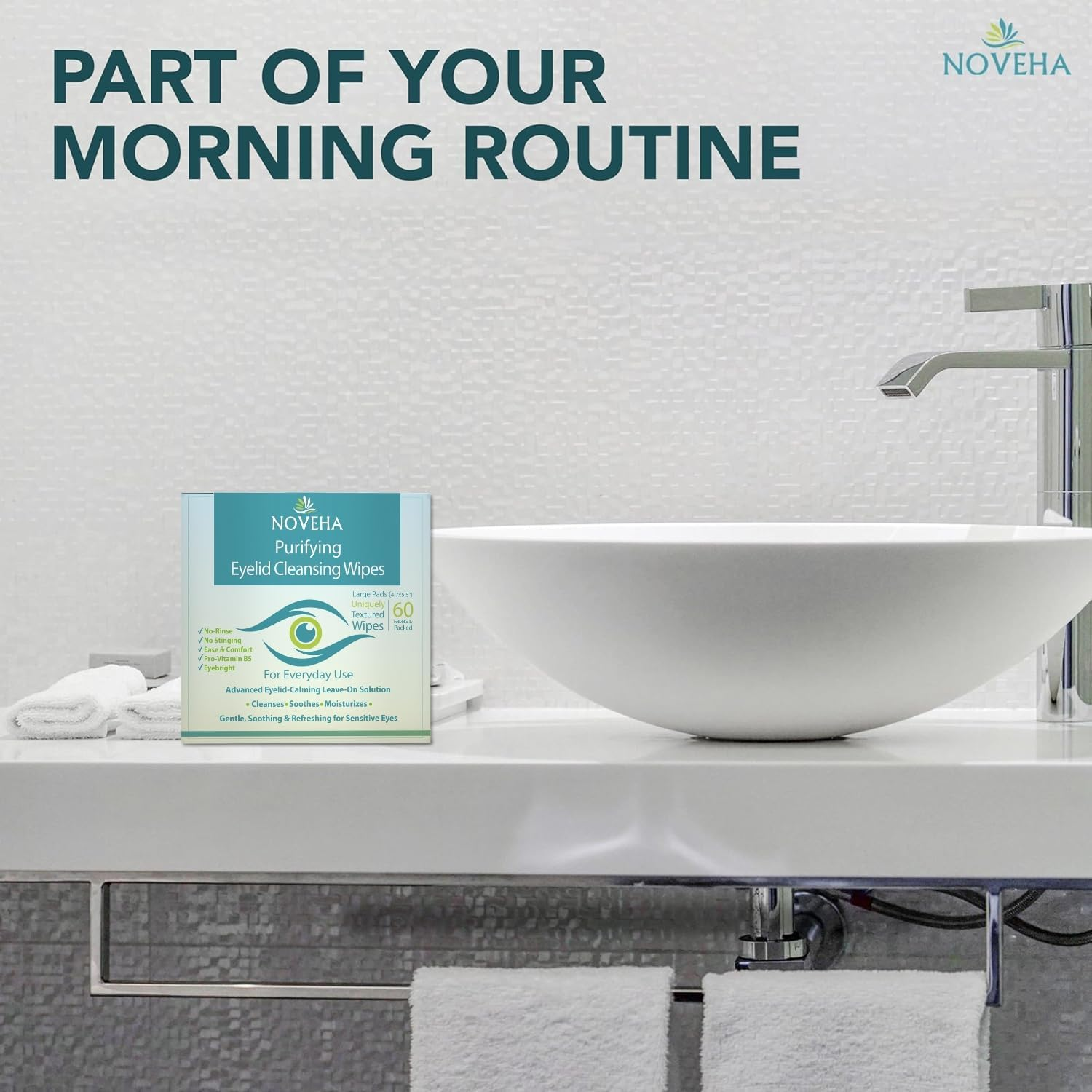 NOVEHA 180Pcs Eyelid & Lash Wipes | for Itchy, Dry Eyes, Styes & Blepharitis | Gentle Refreshing Eye Scrub Cleansing Wipes, Hypoallergenic & Soothing for Sensitive Eyes | Vegan Face Moisturizer image number 6