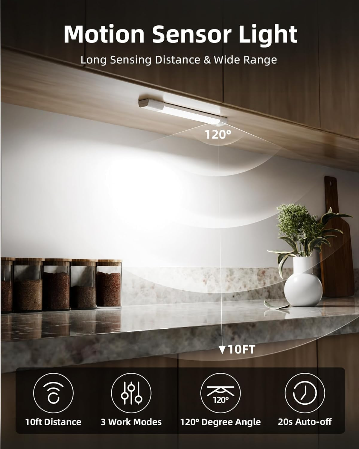 EZVALO 3 Pack 7&rdquo; Motion Sensor Light Indoor, Wireless under Cabinet Lighting, 30 LED Rechargeable Closet Lights, Dimmable, 3 Color Temperatures, Counter Lights for Wardrobe, Pantry, Bedroom, Kitchen image number 4