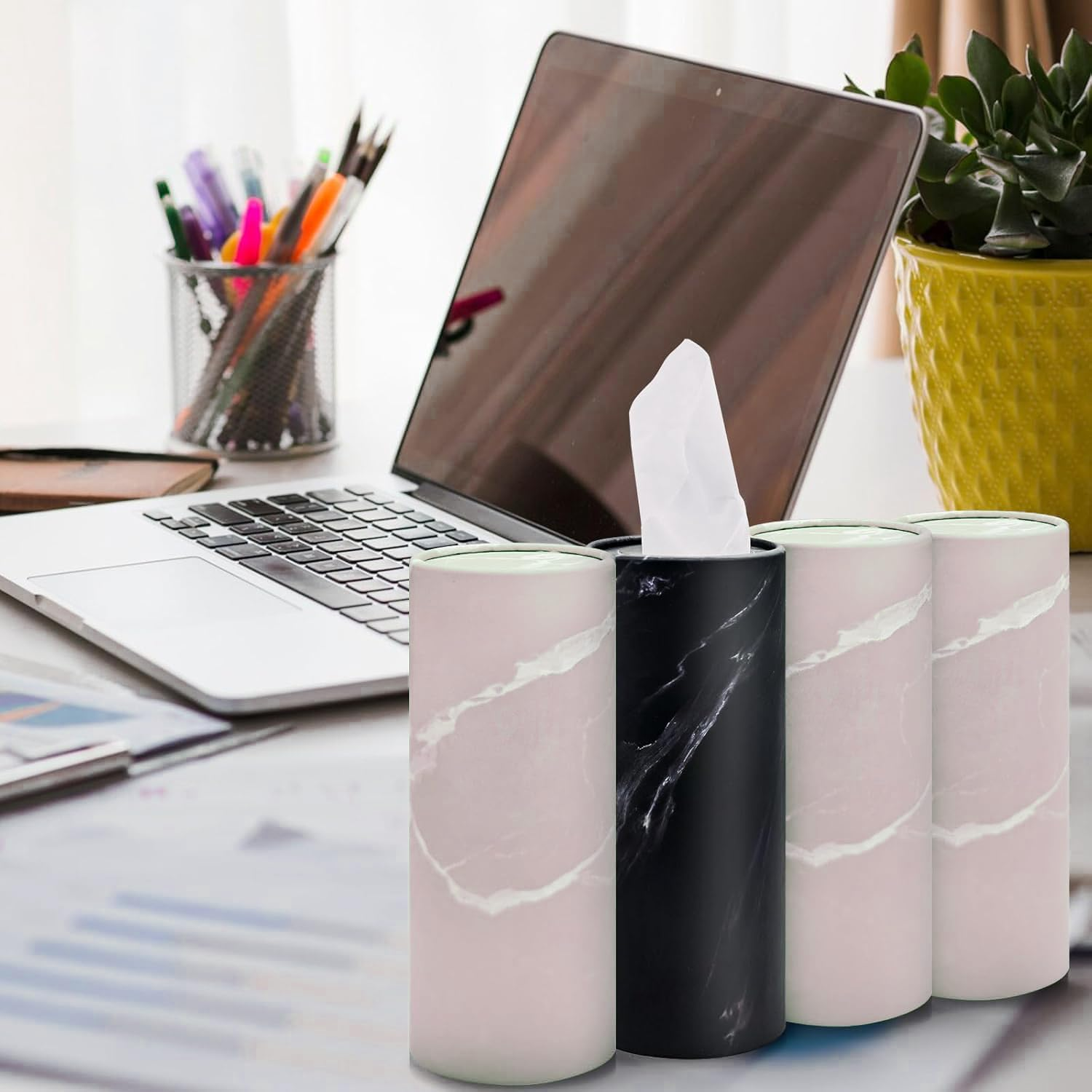 6 Pack Car Tissue Holder with Luxury Facial Tissues Reusable Tubes for Car Cup Holders, Home & Travel Refillable Tissue Canisters Bulk (3 Black+3 White) image number 6