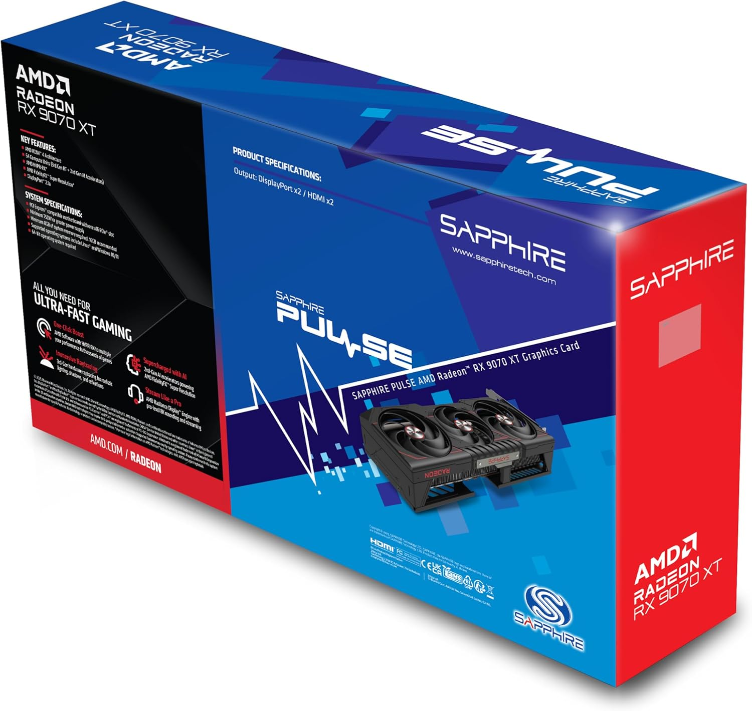 Sapphire Pulse AMD Radeon&trade; RX 9070 XT Gaming 16GB Dual Hdmi/Dual DP