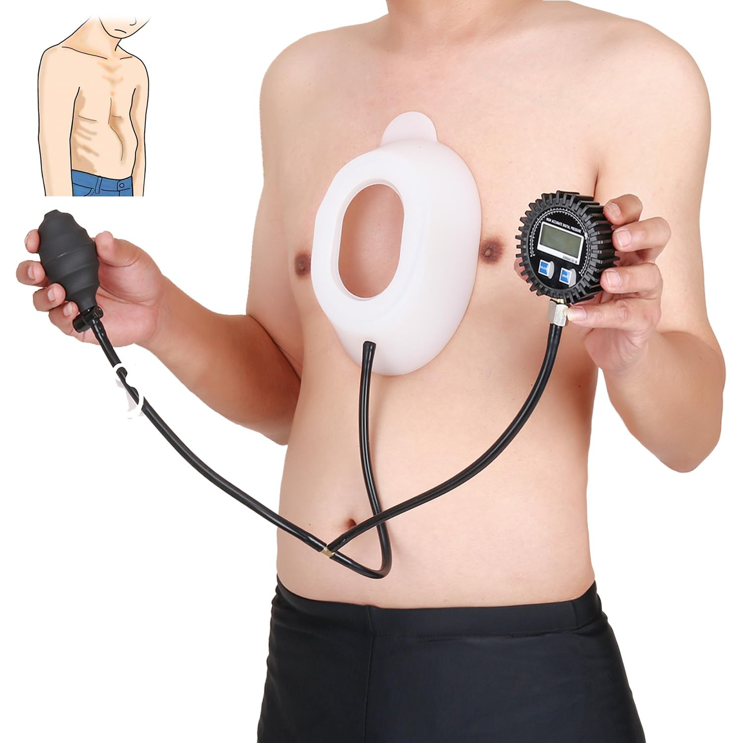 Pectus Excavatum Orthosis Brace, Pectus Excavatum Vacuum Bell with Pressure Gauge, Sternal Depression Support for Sunken Chest, Physical Chest Correction for All Ages (L) image number 3