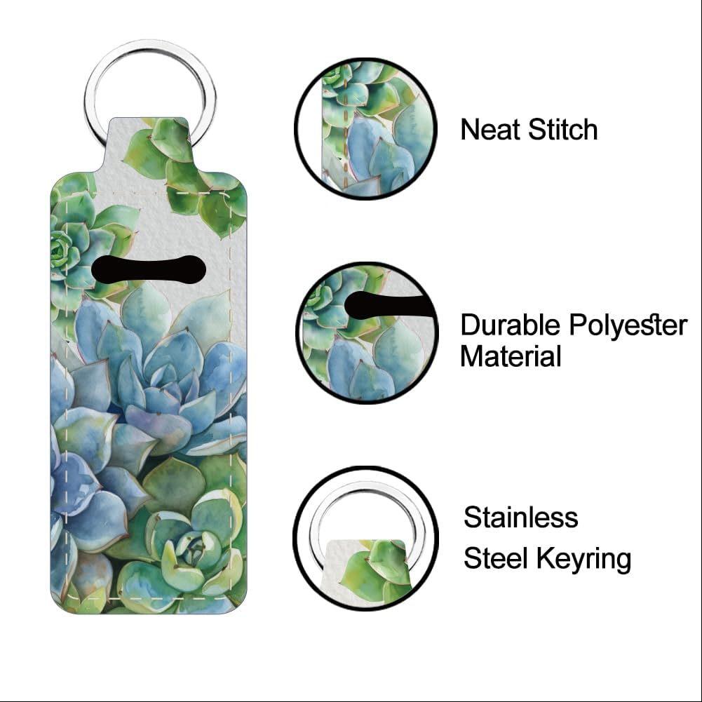 FREEBLOSS 2 Pack Lip Balm Holder Keychain Succulent Plants Pattern Chapstick Holders Lip Gloss Holder Keychain Lipstick Sleeve Keychain Chapstick Sleeve Holder for Women Friends Gift, Dark Blue image number 5