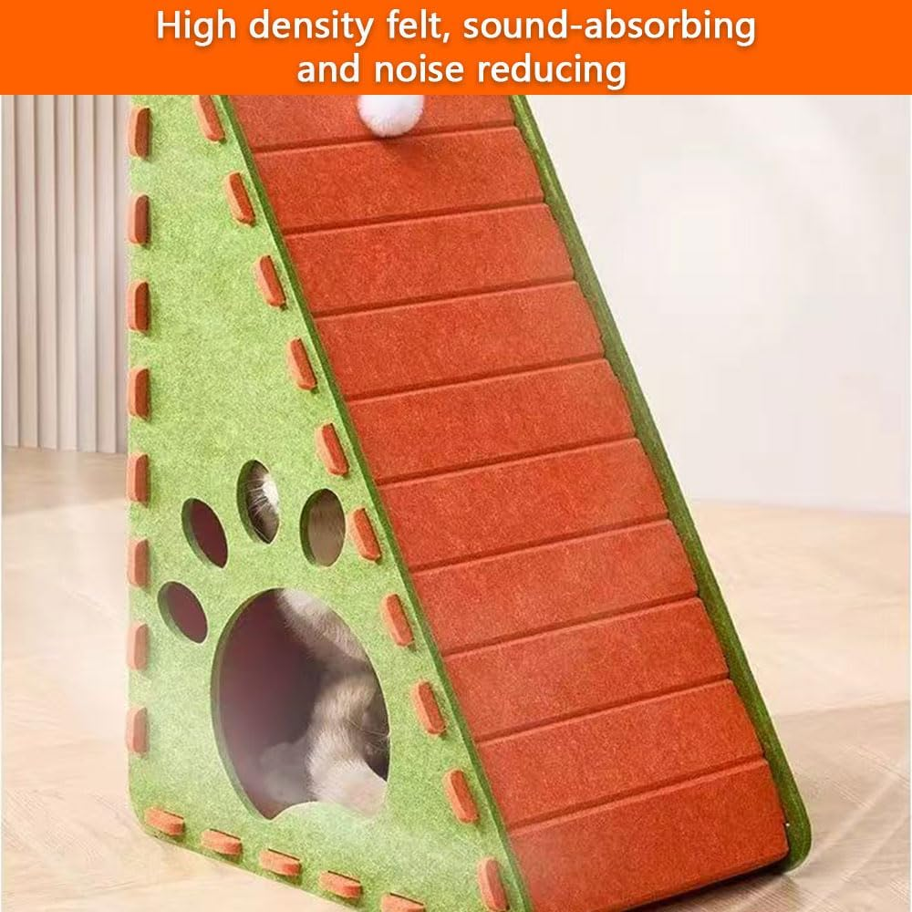 Triangular Felt Cat Scratcher & Cat Bed &ndash; Durable All-Felt Scratch Pad, No-Mess Furniture Protector, Easy-Clean Indoor Cat Lounge (Orange) image number 1