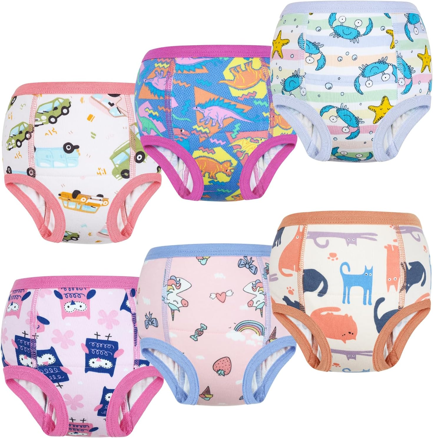 Moomoo Baby 6 Packs Potty Training Pants for Girls Absorbent Cotton Washable and Reusable 2T