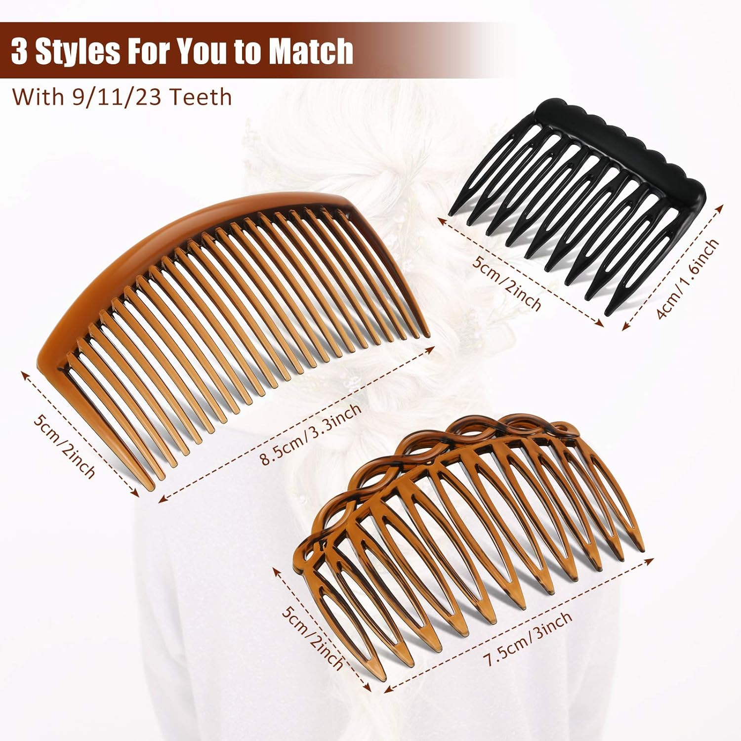 (9 Teeth Side, 11 Teeth Side, 23 Teeth Side) - 24 Pieces French Hair Side Combs Set Plastic Twist Comb Hair Clip Combs Accessories for Girls Women (9 Teeth Side, 11 Teeth Side, 23 Teeth Side) image number 2