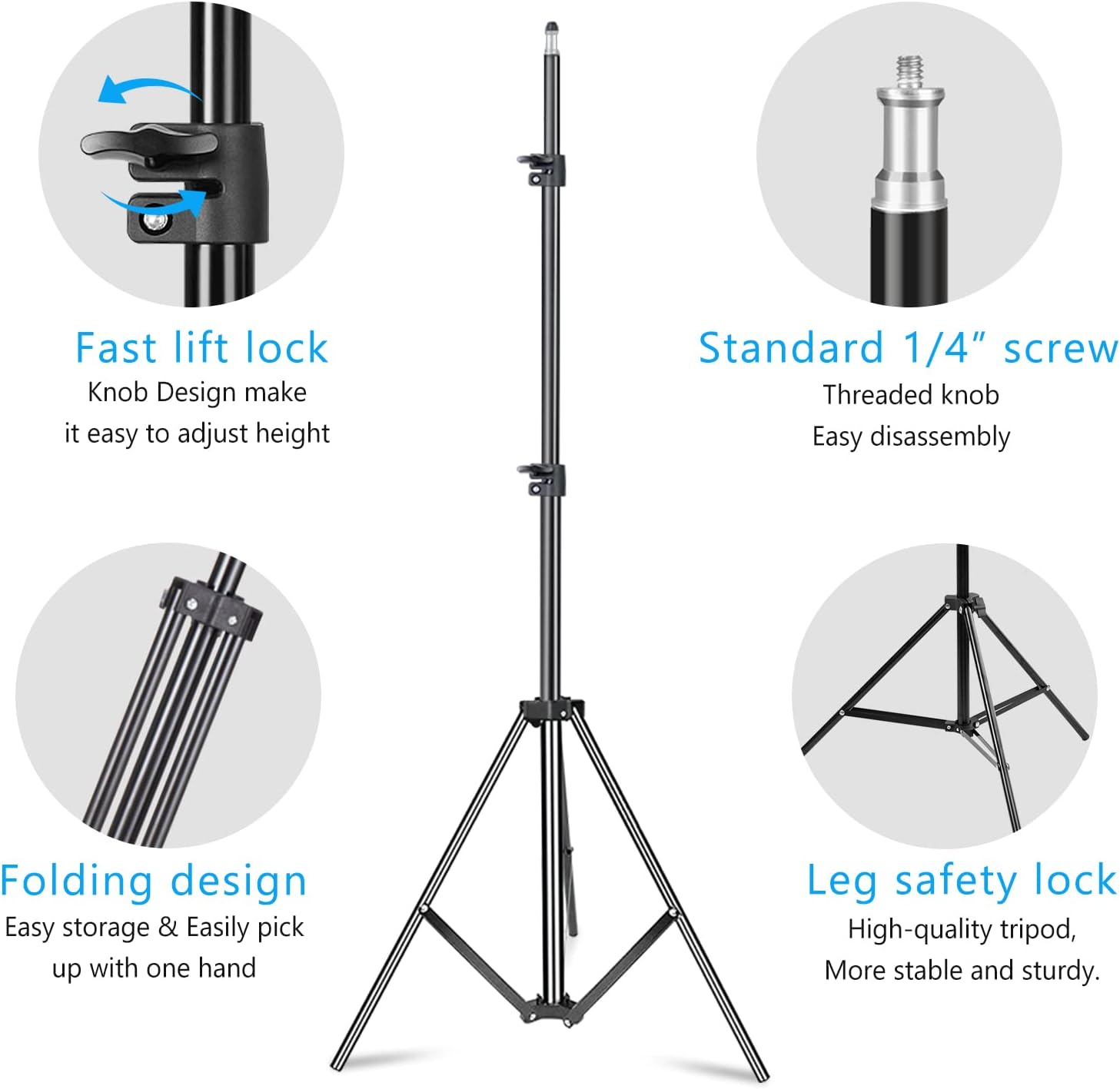 6.8FT/210CM Photography Light Stand Adjustable Heavy Duty Metal Tripod Stand Support System with 1/4" Screw for Studio Kits, Lights, Softboxes, Umbrellas, Ring Light, Reflectors, Backdrops image number 1