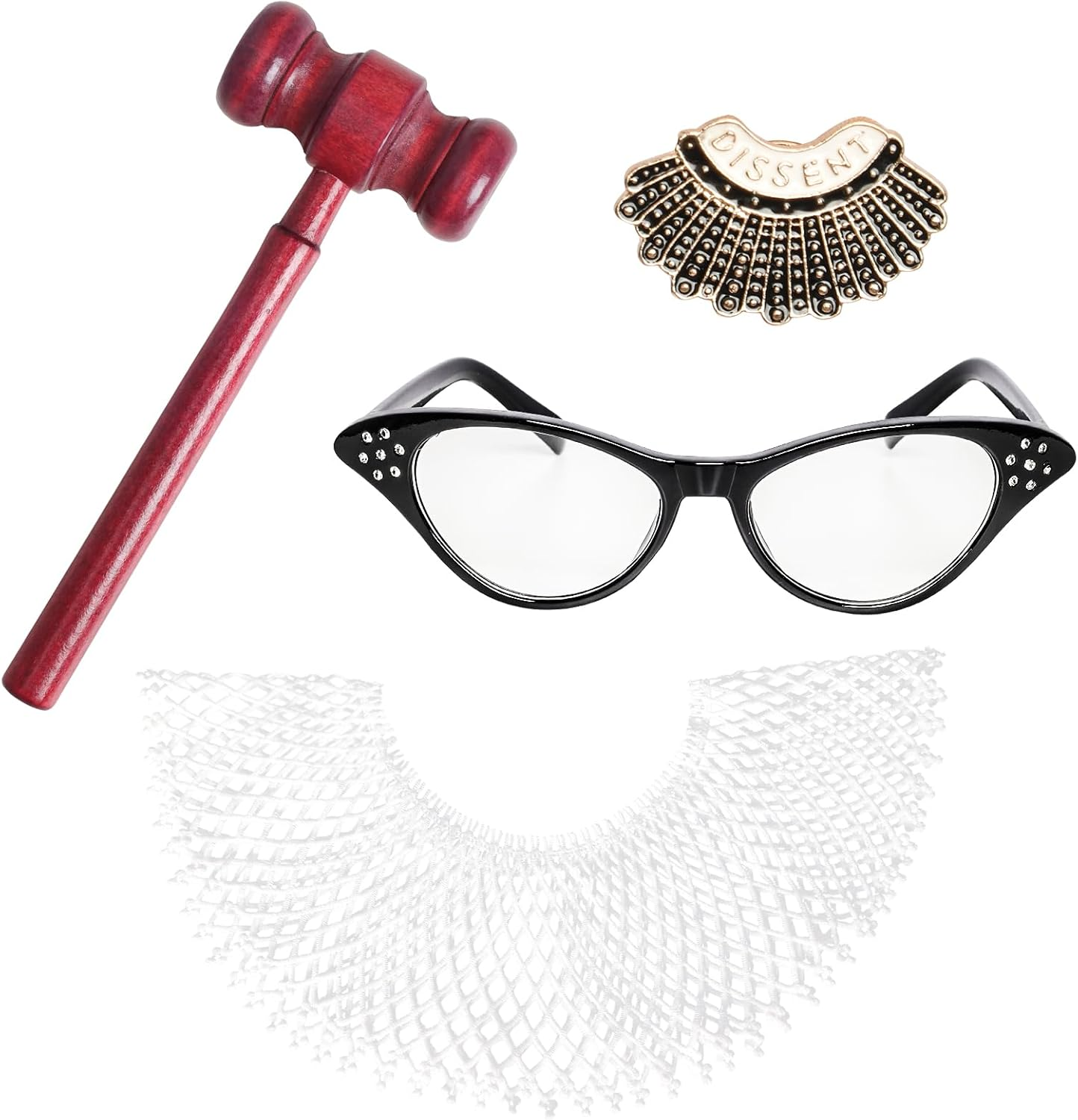 4Pcs Judge Costume Accessories Set for Women with Lace False Collar Gavel Glasses Judge Choker Pin Costume for Halloween image number 6