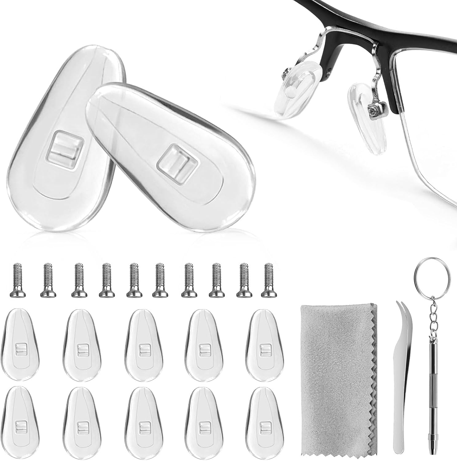 Eyeglass Nose Pads, 10 Pairs anti Slip Glasses Nose Pads, Soft Silicone Air Chamber Nose Pads for Replace Nose Pads and Repair Glasses (15Mm) image number 5