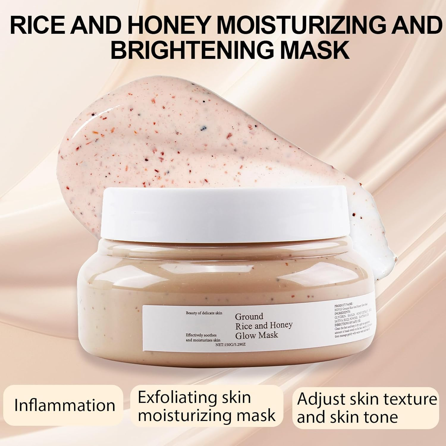 Ground Rice and Honey Glow Mask Exfoliating Mask,Moisturizing, Smooth Skin, Improve Facial Radiance, Pore Care Rice Masks for All Skin Types image number 1