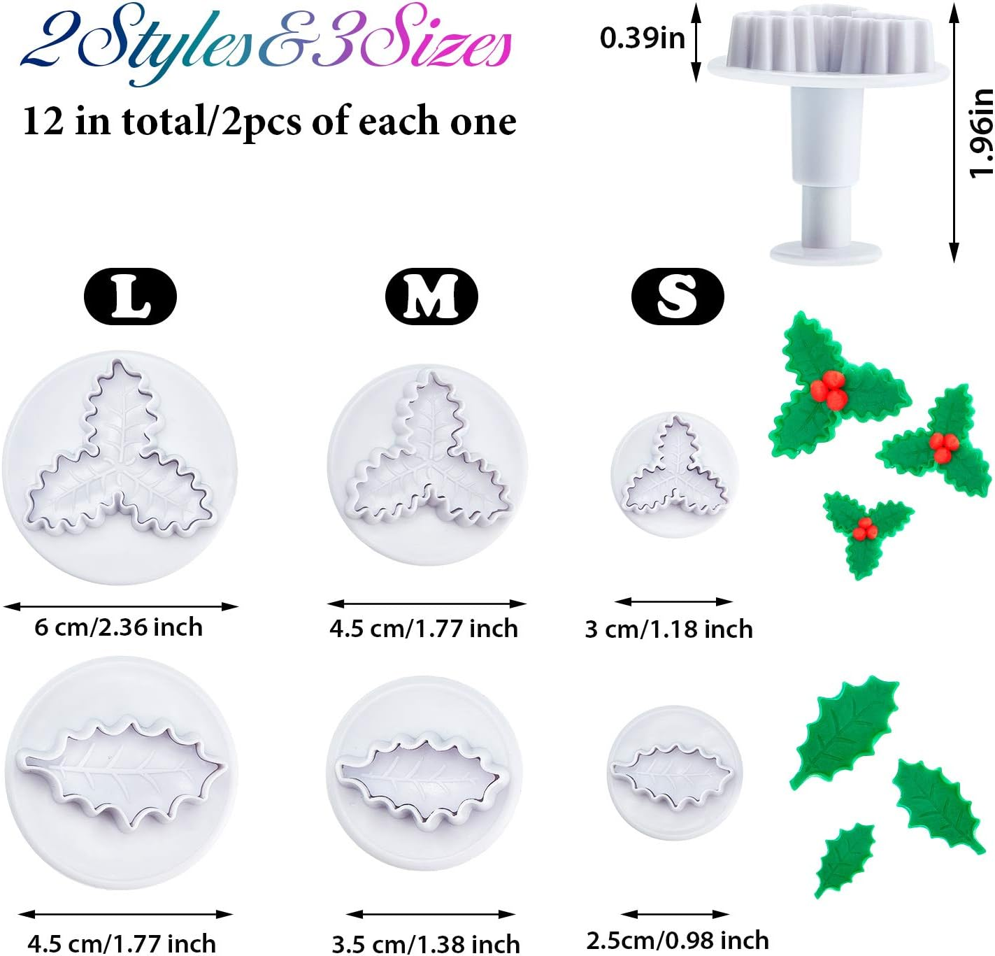 Patelai 12 Pieces Holly Leaf Plunger Cutter, Christmas Holly Leaves Cookie Fondant Mole Cutter, Christmas Party Cupcake Gum Paste Cutter for Sugar Craft Decorating Baking Tools image number 4