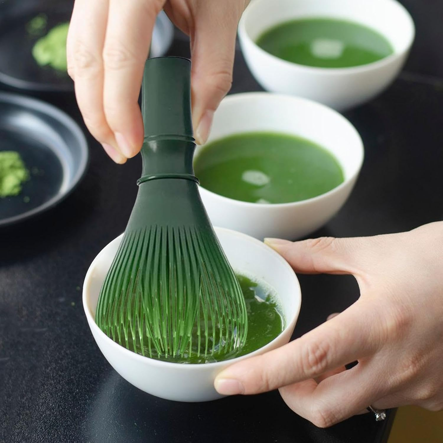 Matcha Whisk, Easy to Clean Reusable Powder Whisk, Resin Matcha Whisk for Making and Stirring Matcha (Green) - Black image number 4