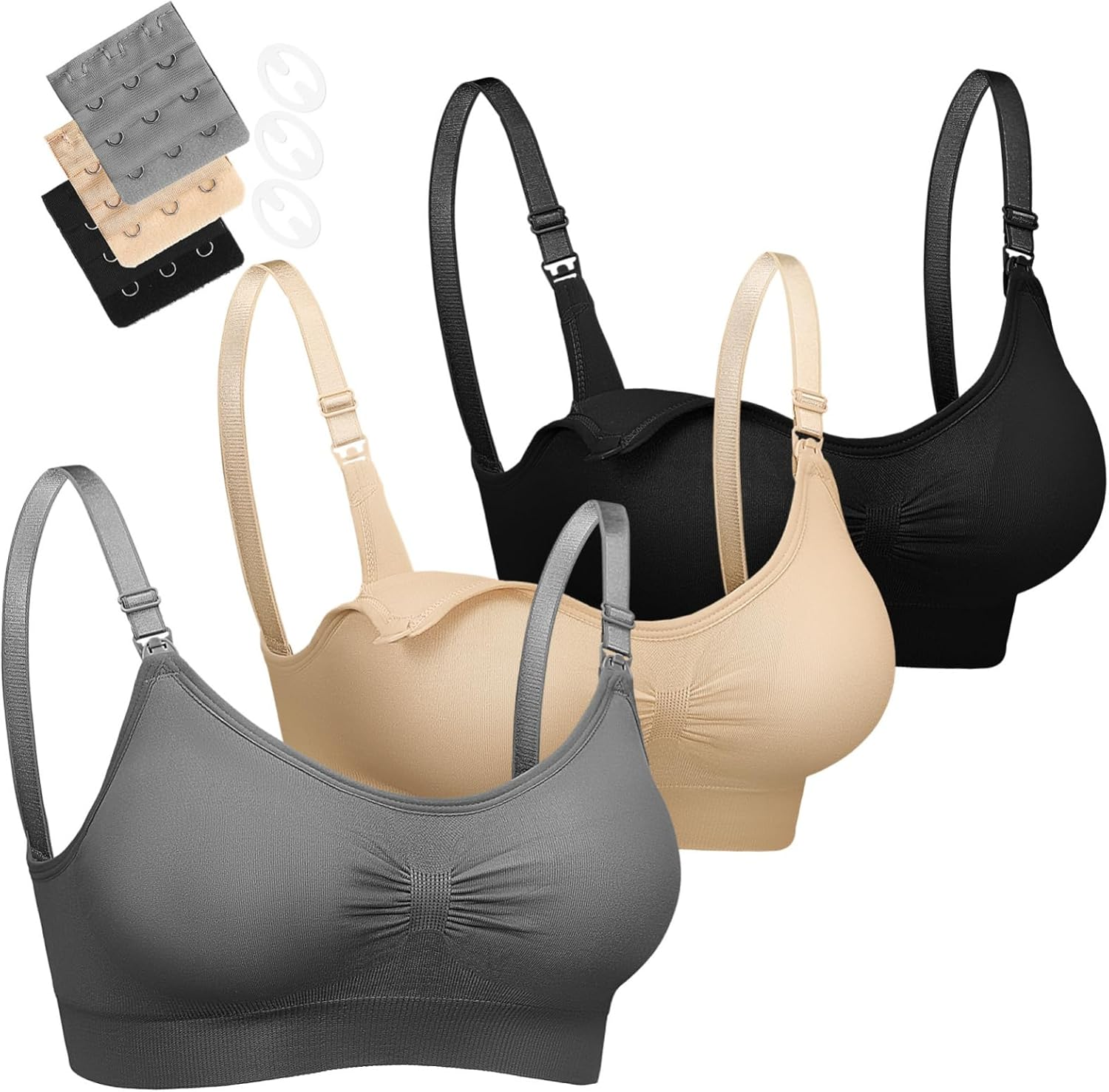 CALLARON 3Pcs Maternity Nursing Bras Breastfeeding Bras Nursing Bralette Soft Spandex Nylon Quick One-Hand Clip for Pregnant Women Sleep Daywear image number 2