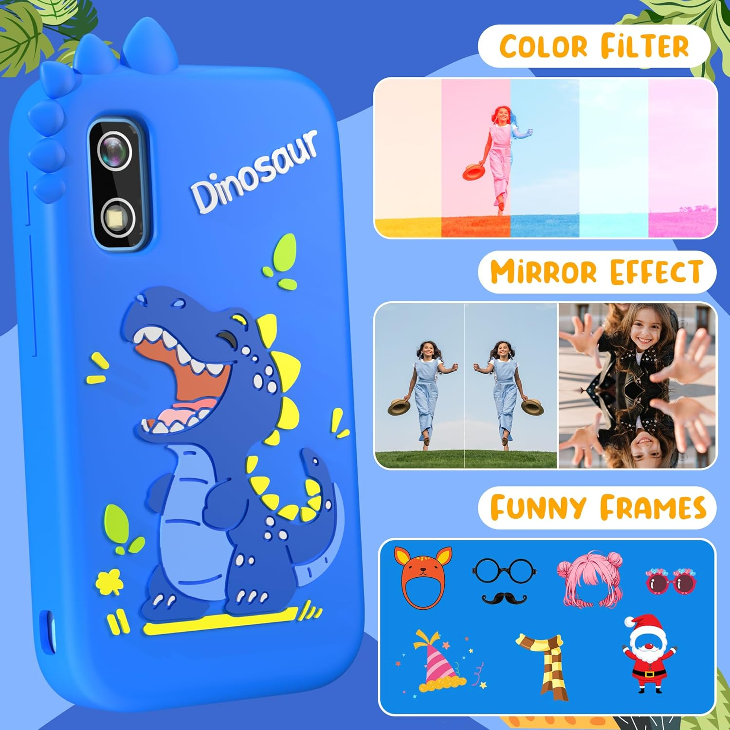 Kids Phone with Camera for Boys with Touchscreen, 32G Card Christmas Birthday Gifts for Age 3-8 Kids Dual Camera, Music Player (Blue Dinosaur) image number 6