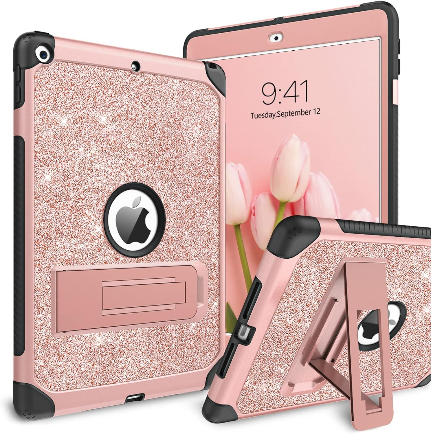 YINLAI Ipad 10.2 Case for Ipad 9Th 8Th 7Th Generation, Slim Glitter Bling Table Case for Kids Girls Women with Stand Shockproof Protective Cover Ipad 10.2 Inch 2021/2020/2019, Rose Gold/Pink