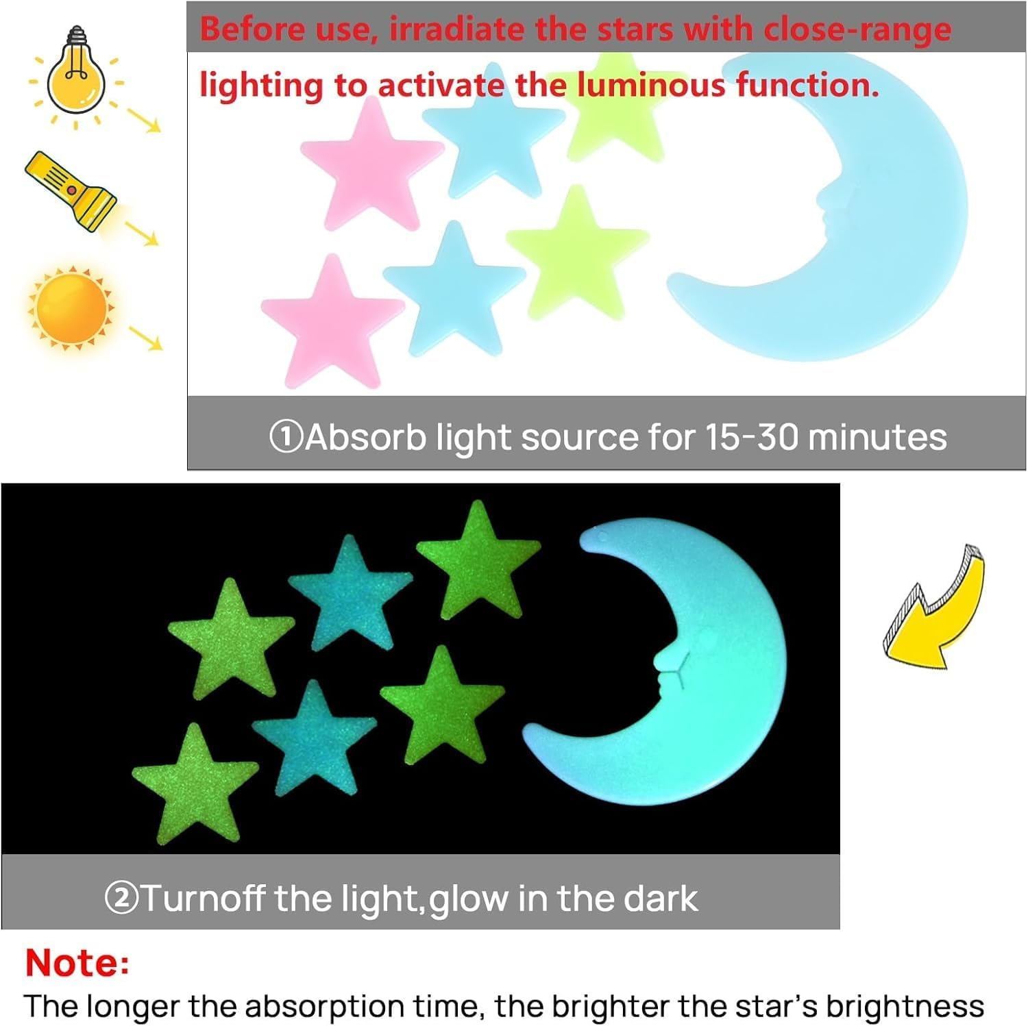 Fokmuaex 52Pcs Glow-In-The-Dark Stars and Moon Wall Stickers for Kids Boys Girls Room Decor image number 4
