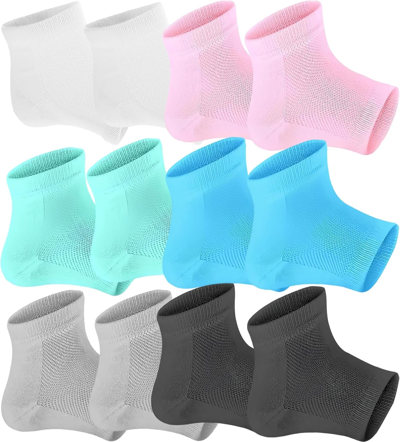 YBVABE Moisturizing Gel Heel Socks - 12Pieces Soothing Spa Therapy for Dry, Cracked Heels, Includes Gel Lined Cotton Blend Socks for Day and Night Heel Care, Unisex, One Size Fits Most