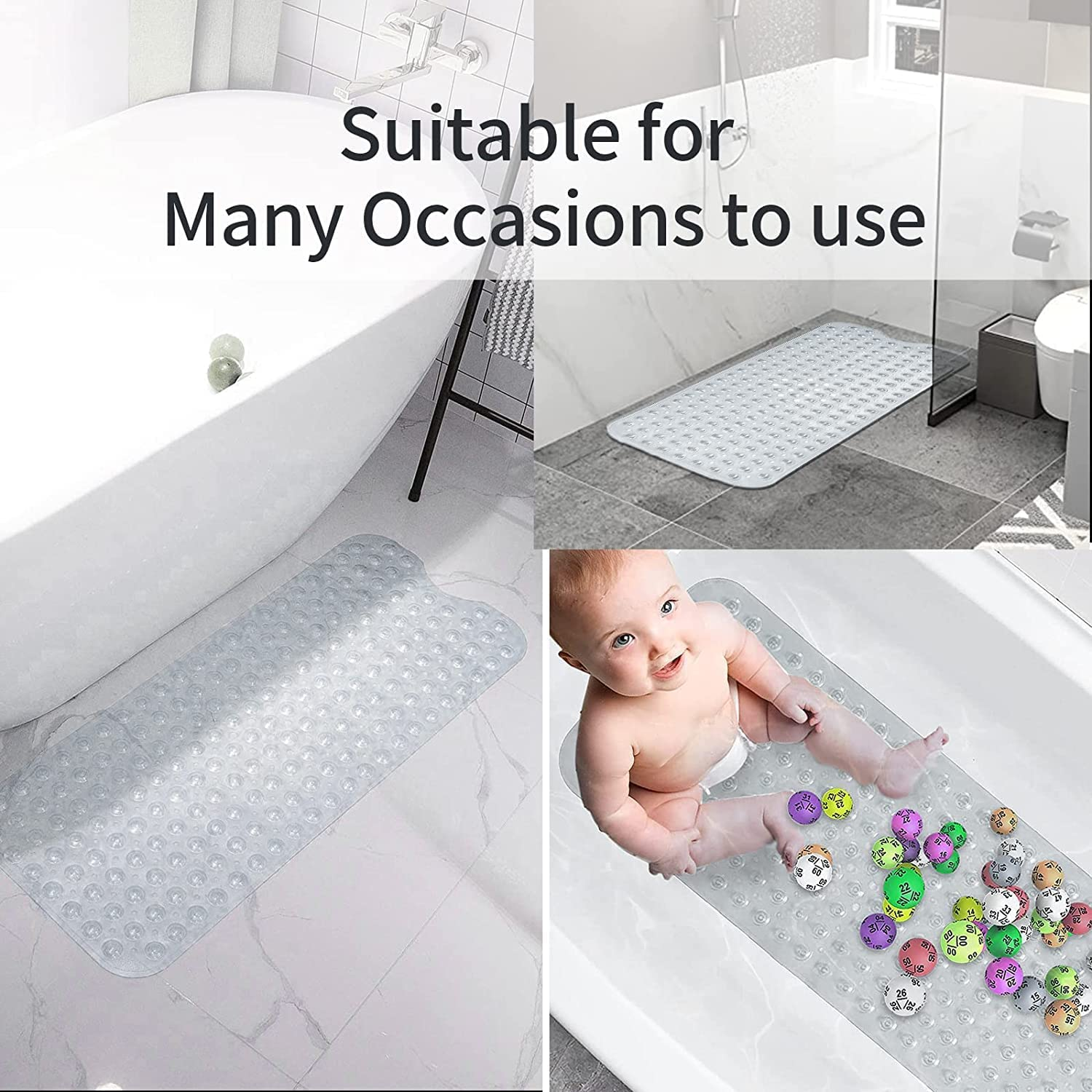 Non-Slip Bath Mats for Bathroom anti Mould Bathtub Mats with Suction Cups and Drain Holes Non Slip Shower Mat for Adults &Old People 100 X 40Cm - Clear (Clear) image number 4