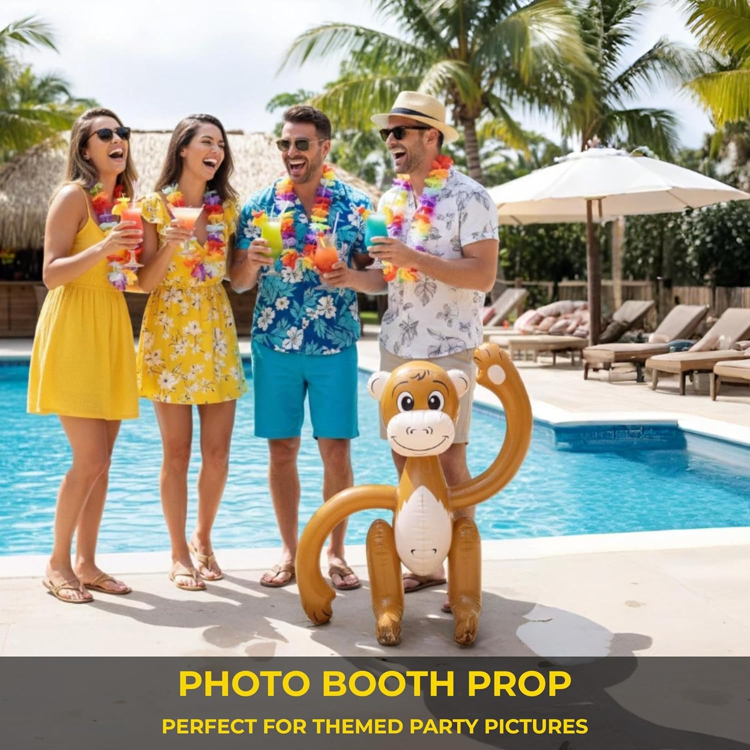 SHATCHI Inflatable Blow up Brown Monkey Chimp Tropical Summer Pool Beach Hawaiian African Fancy Dress Party Decoration Hen Stag Do Accessories, (1Pc-12Pcs), 2Pcs image number 1