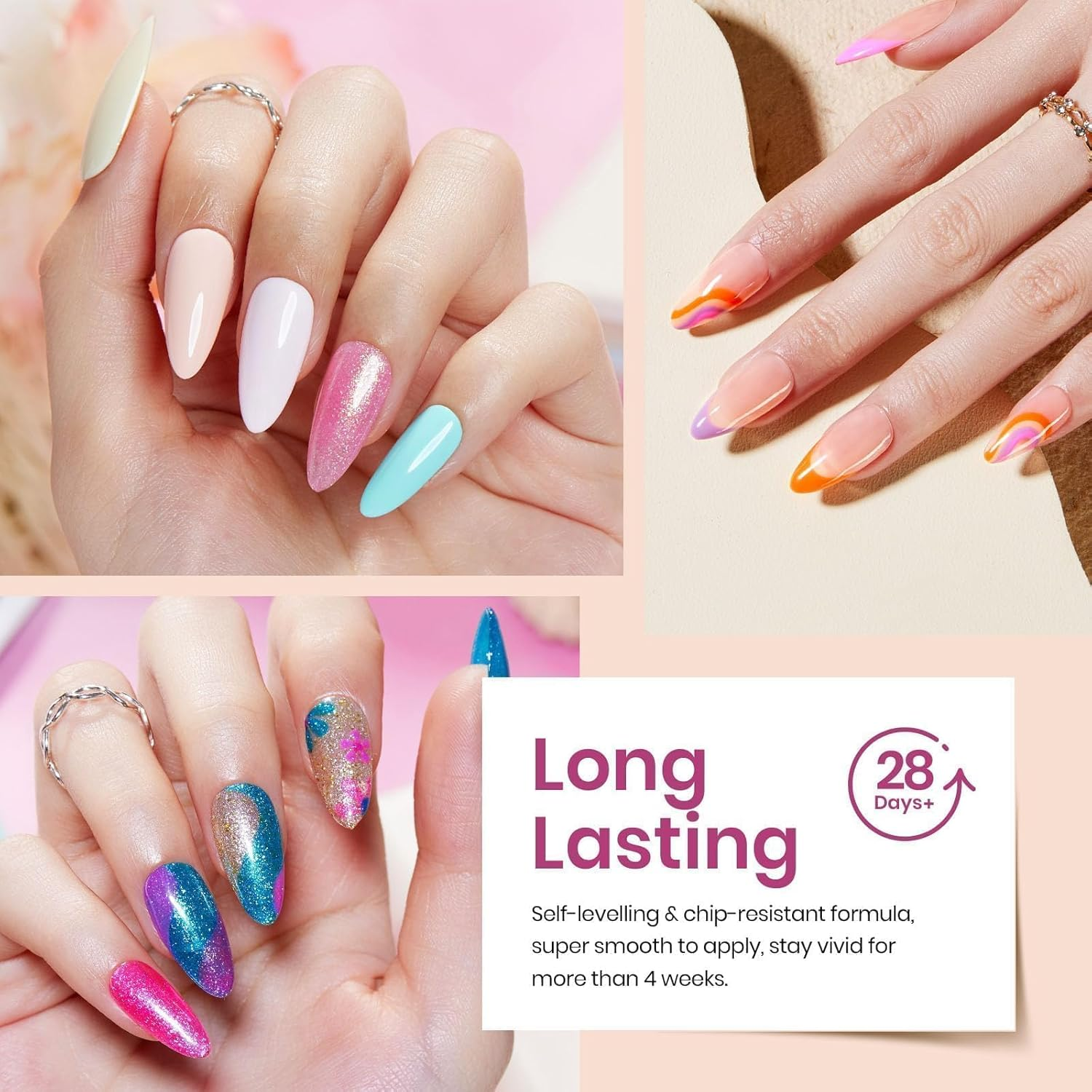 Beetles Gel Polish Gel Polish Set 36 Colors Free Journey Collection Pastel Bright Glitter Green Blue Gel Nail Kits with 3Pcs Matte Top Base Coat Soak off UV Nail Polish Golden Journey for Women image number 6