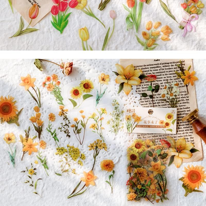 40 PCS Scrapbooking Flower Feather Stickers Journal Diary Transparent Sticker, 40-60Mm Size Range, Lightweight and Vibrant - B image number 6