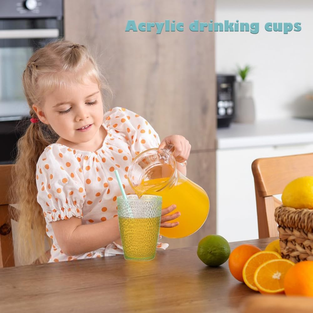 4 PCS Colored Plastic Drinking Glasses, Reusable Acrylic Drinking Cups, Stackable Beverage Cup, Unbreakable Water Tumblers, BPA Free, Dishwasher Safe, 290 ML/10 OZ