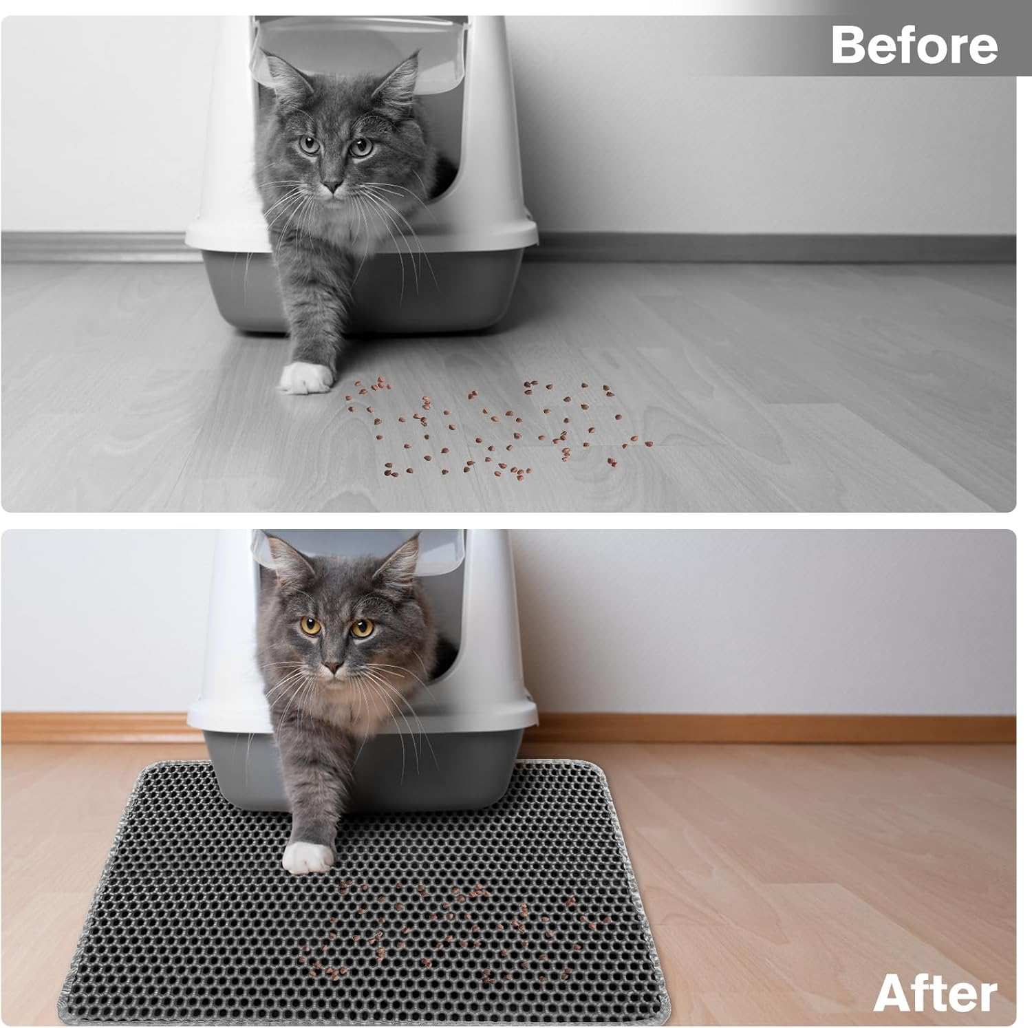 Cat Litter Tray Mat 60 X 40 Cm, Double Layer Waterproof Cat Litter Tray Honeycomb Mat Cat Litter Tray for Litter Control, Cat Litter Mat Grey, Cat Litter Mat for Toilet image number 5