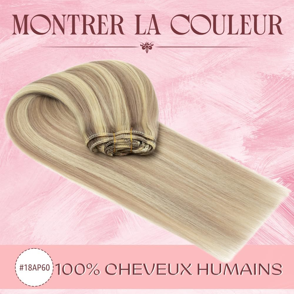 Clip-In Hair Extensions, Real Hair, Balayage, Honey Blonde to Blonde, Clip in Hair Extensions, 100G, 100% Remy Human Hair for Women, Straight, 8 Pieces with 18 Clips, Double Weft, 20 Inch image number 5