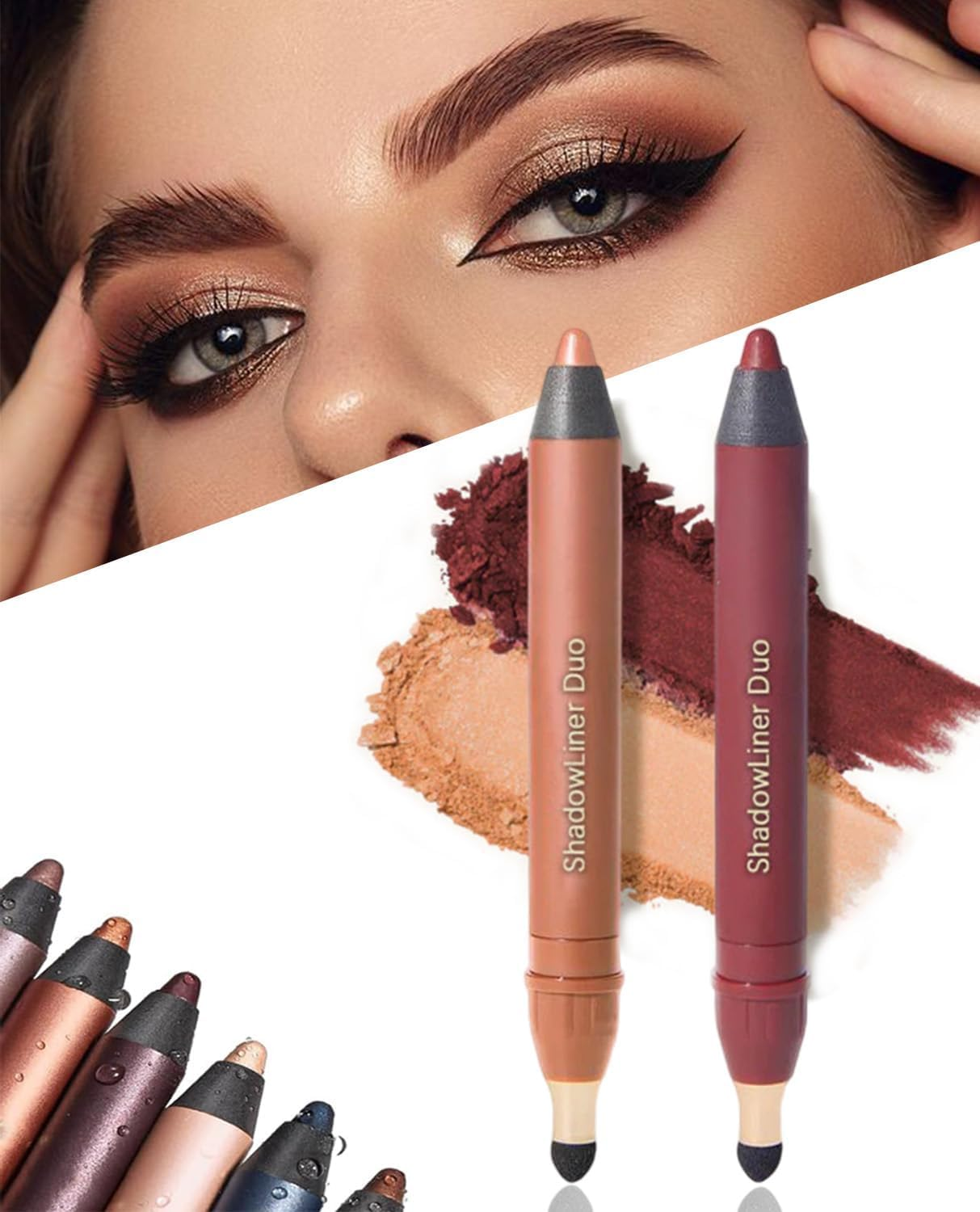 Freshlus Shadow Liner 2-In-1 Eyeliner & Eyeshadow, Waterproof, Smudge-Proof Duo Eye Shadow Stick with Smudge Brush, Long-Lasting, Smooth, Effortless Smoky or Natural Eye Makeup (Mix-6Pcs)