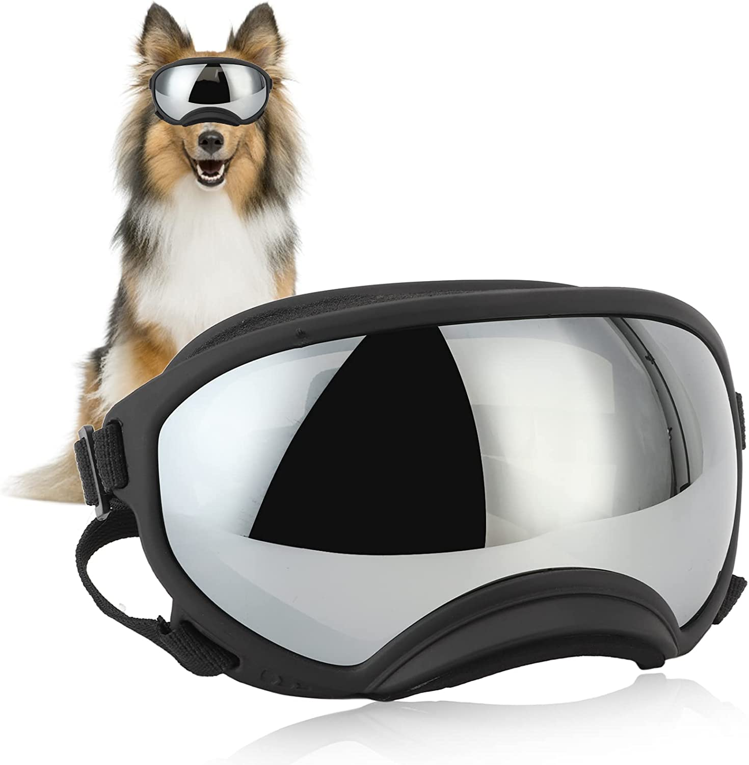 UV Sunglasses Small Funny Pet Dogs Goggles Wind Dust Fog Protection Eye Wear Protection Windproof anti Fog Sunglasses with Adjustable Strap for Medium Large Breed Dog Mixed Color - Black Frame Blue Lens image number 6