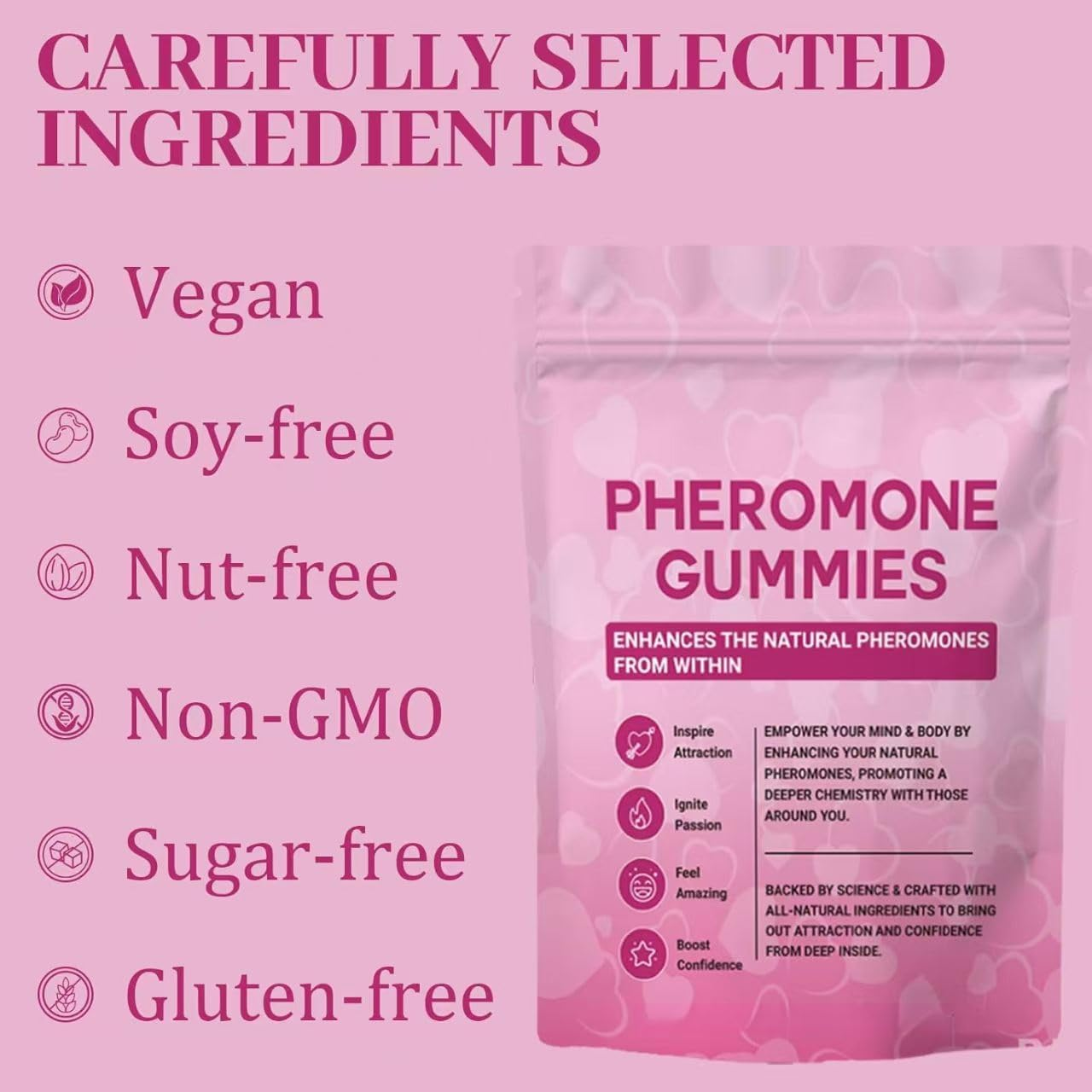 Women,Enhance Charm,Supports Balance,Confidence & Social Vibe,Vegan,Strawberry Flavor Pheromone Gummies image number 1