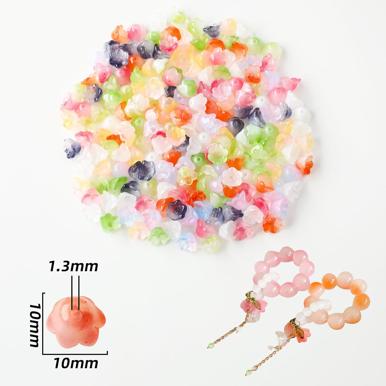 200PCS Glass Flower Beads Czech Glass Beads for Jewelry Making Colorful Cute Bead for Bracelets Making Necklaces Earrings DIY Jewelry Making image number 3