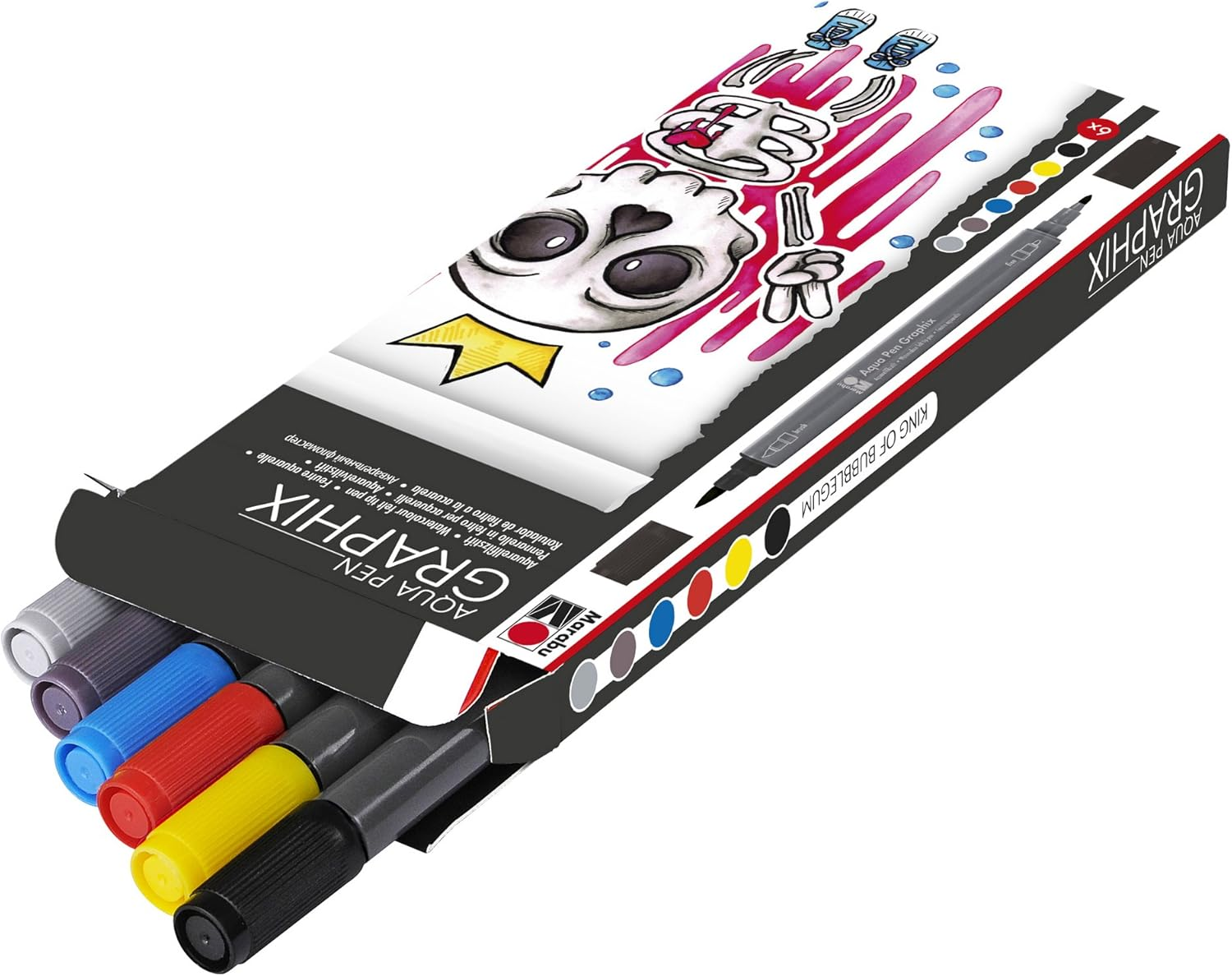 Marabu 014500000105 - Aqua Pen Graphix, Ice Ice Baby, Watercolour Felt Pens in Set with 12 Colours, Brilliant Colours, Water-Based Ink, with Double Tip, Watercolour Paper image number 3