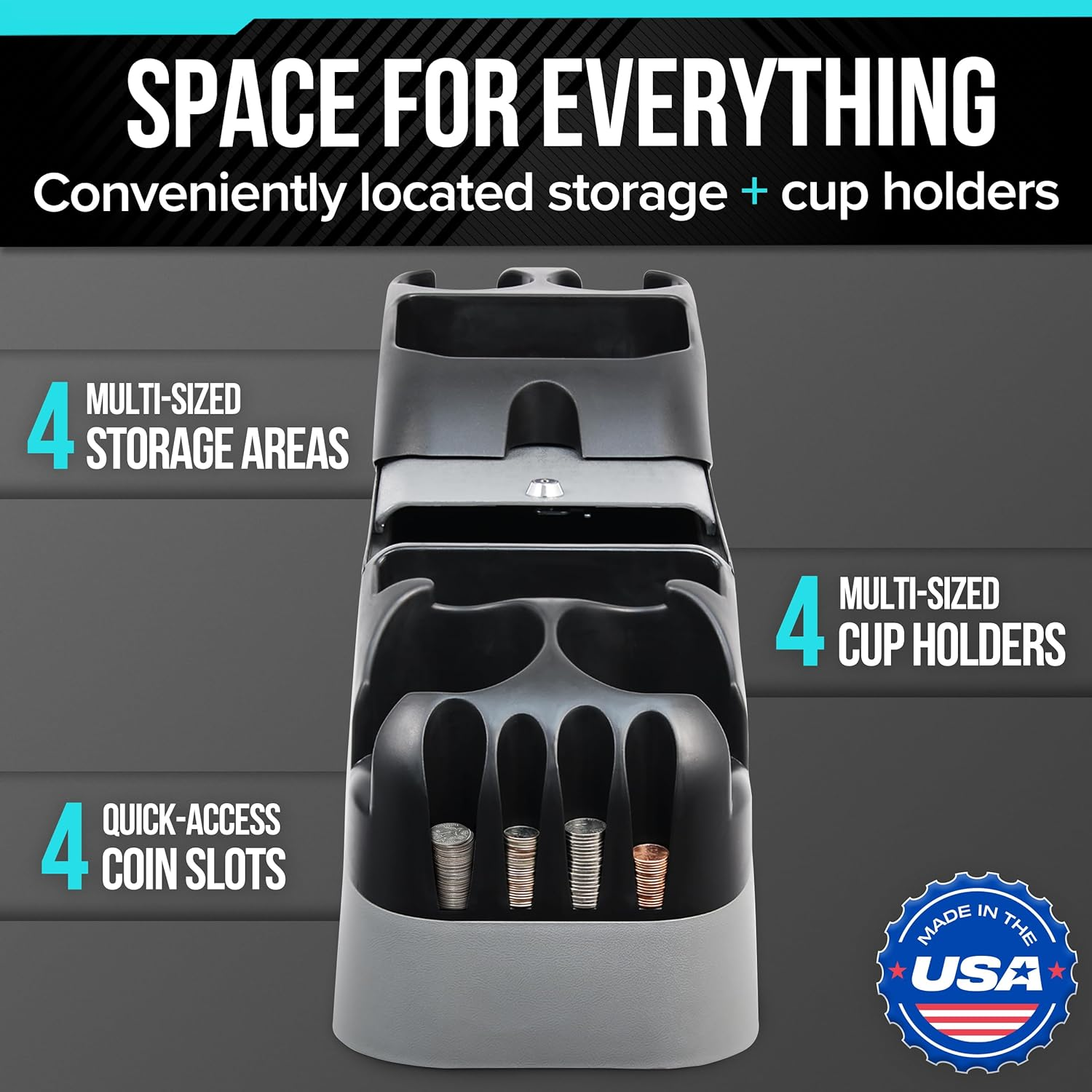 Moblorg Center Console for Minivans, Suvs, Middle Van Console, Extra Cup Holders, Large Storage, Made in USA (Gray) image number 1