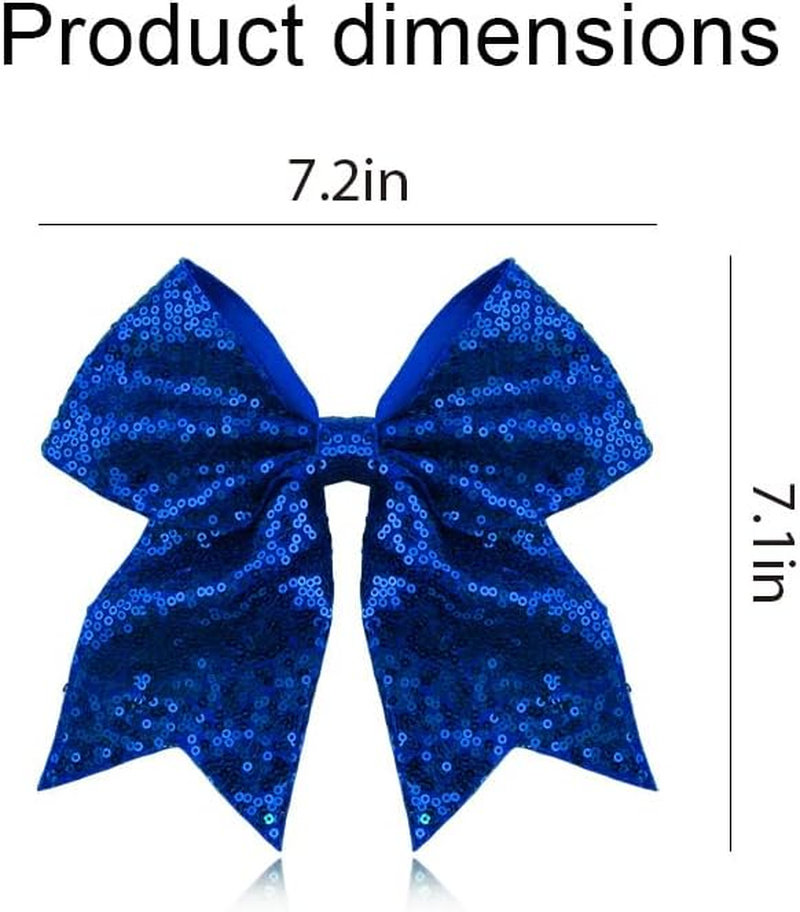 Sparkly Navy Blue Cheer Bow Hair Clips for Braids Ponytail Glitter Sequins Bows Tie Clip Bling Ribbon Bow Barrettes for Kids Toddlers Cheer Stuff for Girls Women Volleyball Cheerleader Bows for Hair - Navy Blue image number 2