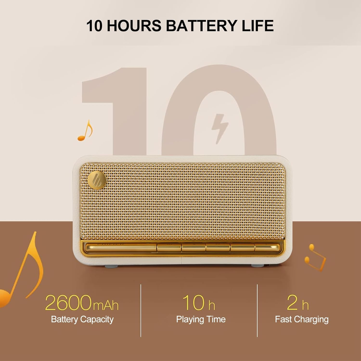 Edifier MP230 Wooden Portable Bluetooth Speaker, Wireless Desktop Stereo Speaker with 20W RMS, 10H Playtime, Bluetooth 5.0, USB, AUX, TF Card Inputs - White