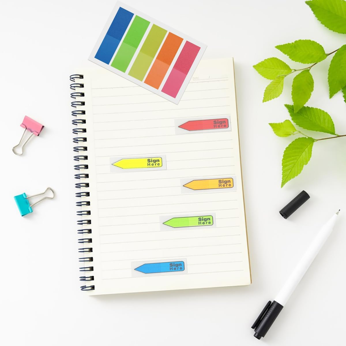 1000 Pcs, 2 Types, 500 Pcs Sign Here Tab + 500 Pcs Sticky Note Flag, Sign Here Sticker, Sign Here Flag, Index Tab Flag Sticker for Document Notebook Home Office School Supplies, 10 Pack, 5 Colors image number 2