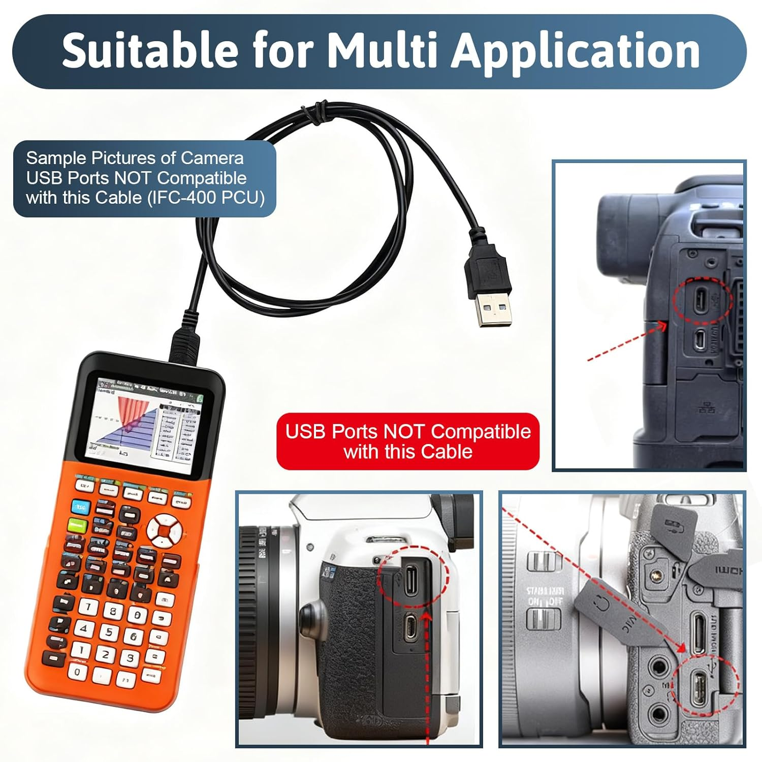 Vymoreon 1.5M Black Single Pack Calculator Charger Cable for TI - 84 plus CE, 89 Titanium, TI Nspire CX CX CAS Graphing Calculators image number 5