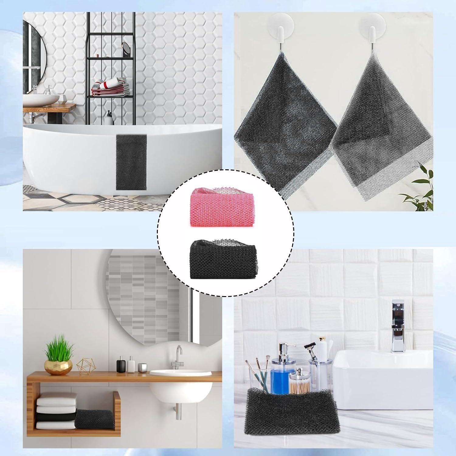 2Pcs African Exfoliating Net, African Exfoliating Sponge, Nylon Back Scrubbers, Shower Sponge Body Sponge, Deep Cleaning African Net Bathing Sponge for Men and Women 80 &times; 30Cm image number 6