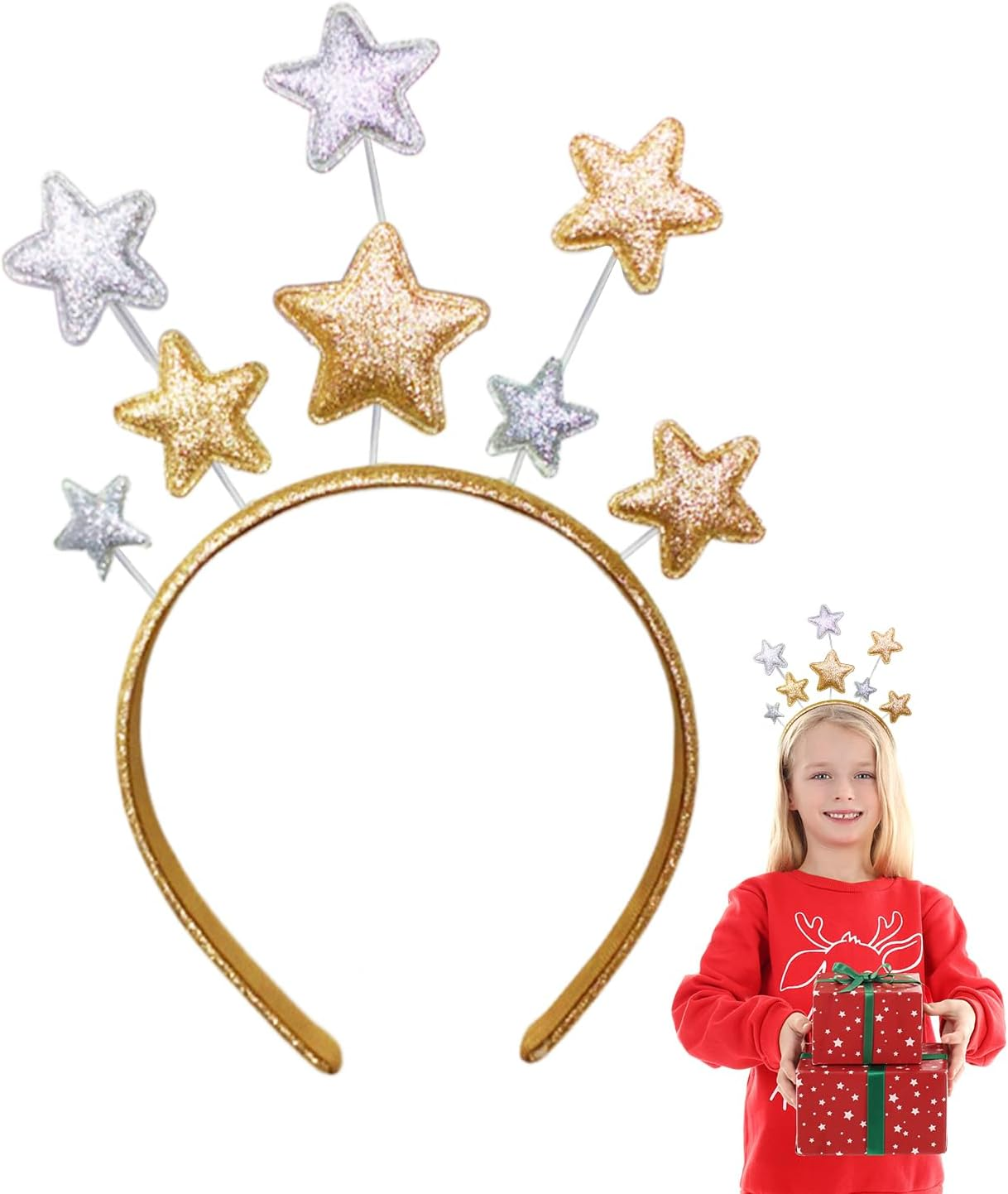 DUOJINSANXI Star Headband, Gold Glitter Star Headpiece, Star Costume Adult, Star Headbands for Women, Christmas Star Hairband, Holiday Birthday Party Festival Headwear Hair Accessories for Girls image number 2