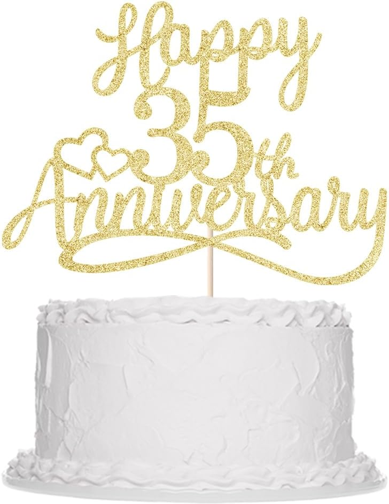 Sleyberoy Glitter Happy 35Th Anniversary Cake Toppers - Wedding & Party Decorations for 35Th Anniversary, Company Celebration, or Birthday image number 1