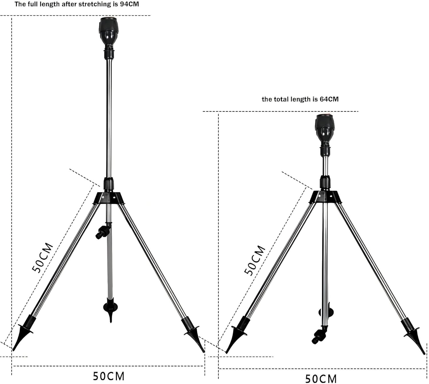 Heavy-Duty Stainless Steel Lawn Sprayer with Tripod Base - Garden Hose Connector, 360&deg; Rotating Sprayer for Yard, Farm - Adjustable Height (Steel Tripod Sprinkler+15M Watering Hose) image number 5